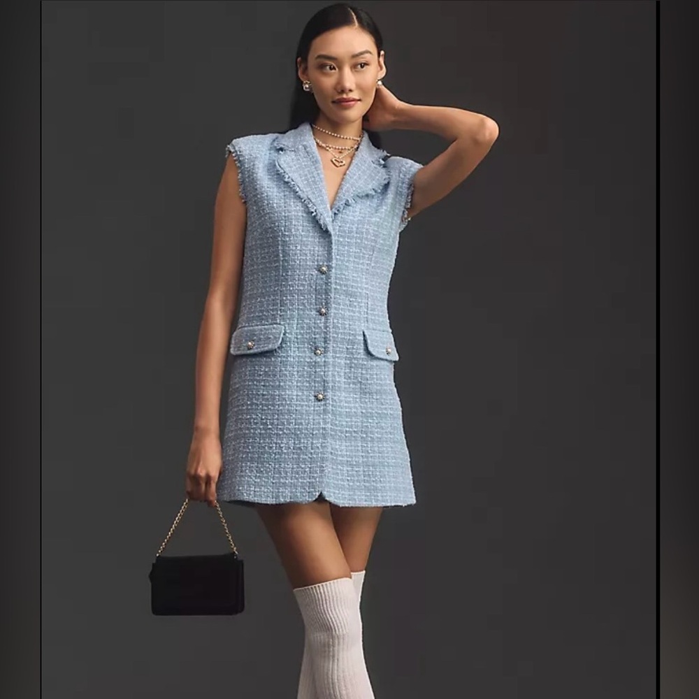 NWT Maeve by Anthropologie Light Blue Tweed Blazer Dress